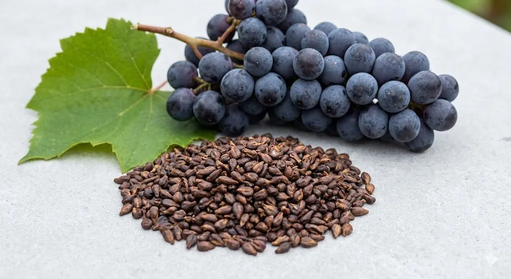 A pile of dry, brown grape seeds